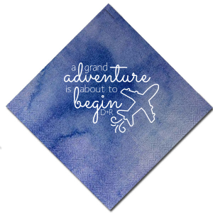 The ever-popular Watercolor Blue Sky Cocktail Napkin with Matte White Foil has a Plane graphic and is good for use in Travel, Adventure themed parties and will add that special attention to detail that cannot be overlooked.