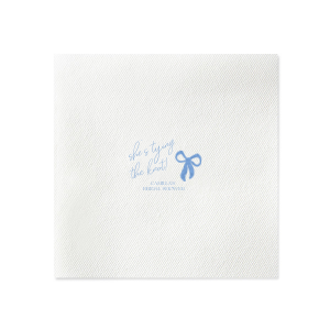 Celebrate the bride-to-be with the Modern Bow Bridal Bliss Napkin, elegantly displaying "She's tying the knot" in a lovely script above her name, all accentuated by a chic bow design. An exquisite choice for adding a personalized touch to any bridal shower.