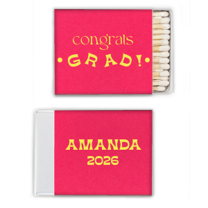 Celebrate the graduate with our Retro Graduation Congrats Grad Matches! Customize with the grad's name and the year. The other side says "congrats grad!" in a fun and jaunty design. 