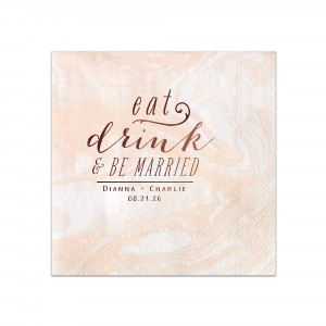 Bring the cheer with the Joyful Stacked Eat Drink & Be Married Wedding Napkin! This whimsically stacked design blends a sassy lowercase, bouncy script, and bold capital letters. It's topped off with the couple's names and date, infusing the napkin with a personal, joyous vibe.