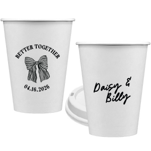 Celebrate the perfect pairing with the Better Together Bow Wedding Cup, featuring the couple's names in a romantic script and the wedding date, complemented by "Better Together" alongside a charming bow illustration. A sweet toast to unity and love on your big day.