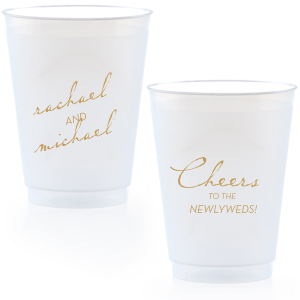 Celebrate love with our Vintage Modern Newlywed Frosted Cup, a perfect blend of classic and contemporary. One side gracefully displays "Cheers to the Newlyweds" in a subtle font, while the other side elegantly features the couple's names. These cups offer a continuous toast to the couple, enhancing the festive spirit of the occasion.