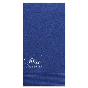 Commemorate your graduate’s achievement with our Sweet Dots Graduation Napkin. It gracefully features your graduate’s name in an elegant cursive, surrounded by six delicate dots that add a subtle sparkle. The class year, prominently displayed beneath, anchors this simple yet sweet tribute to their hard work and success.