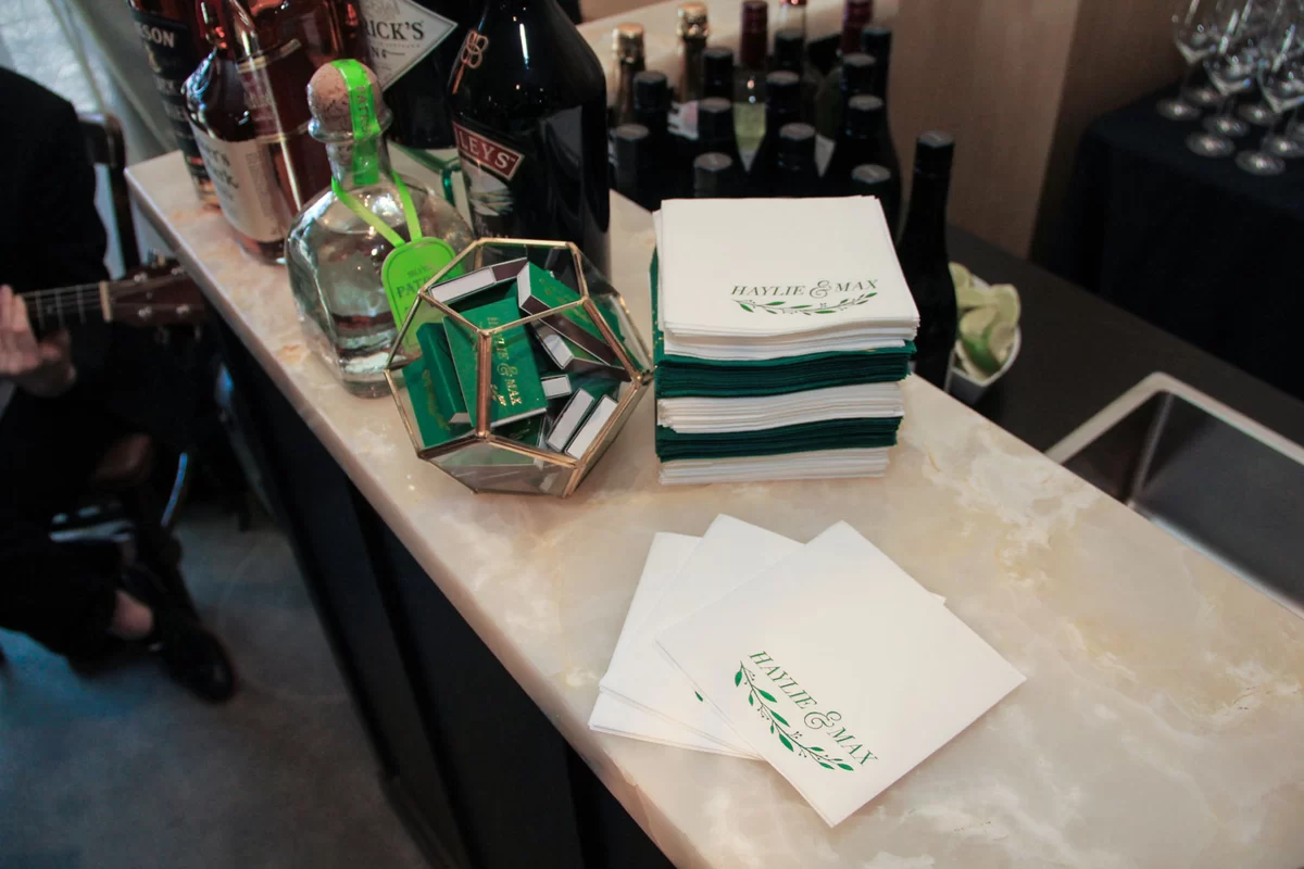 personalized geometric green bar wedding napkins