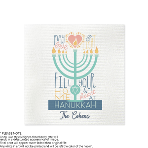 Celebrate the holiday in style this year with the Love and Light Hanukkah Full Color Napkin. The festive design is printed on high quality napkins in a variety of styles to best suit your needs this holiday season.