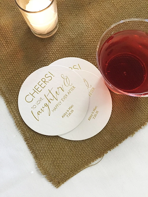 Custom coasters for wedding bar