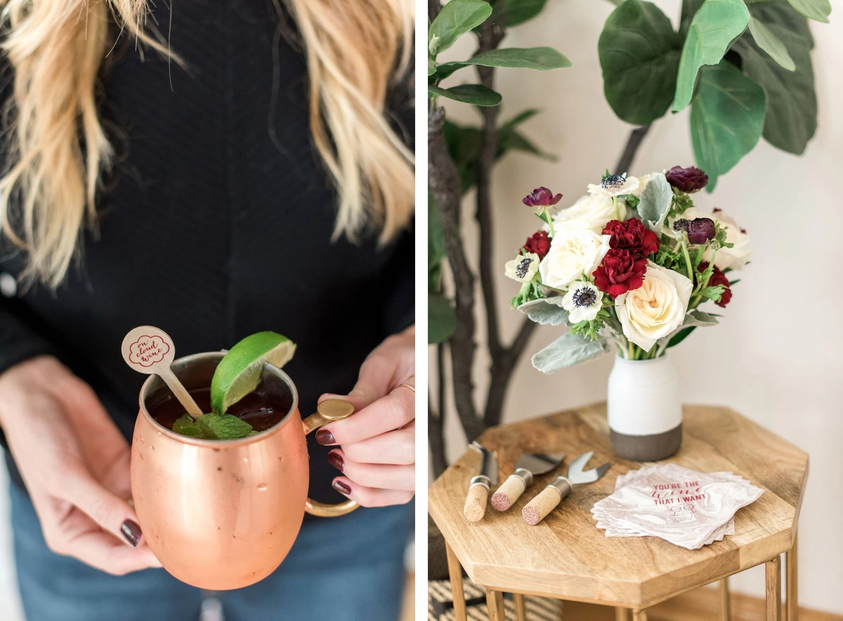 personalized cocktail napkins and custom cocktail stirrers as stock the bar shower gifts