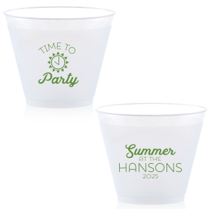 Our personalized Frost Flex Cup with Matte Key Lime Ink Cup Ink Colors has a Sun  graphic and is good for use in Beach, Pool and Nautical themed parties and will make your guests swoon. Personalize your party's theme today.
