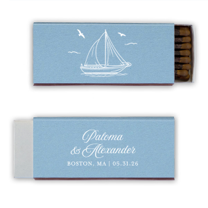 The Sailboat Nautical Nuptial Matchbox is a great party addition to put the wind in your sails. The bespoke design is perfect for maritime or coastal themed events, making a precious keepsake from guests to remember the good times had. Customize the text to convey your own unique message!