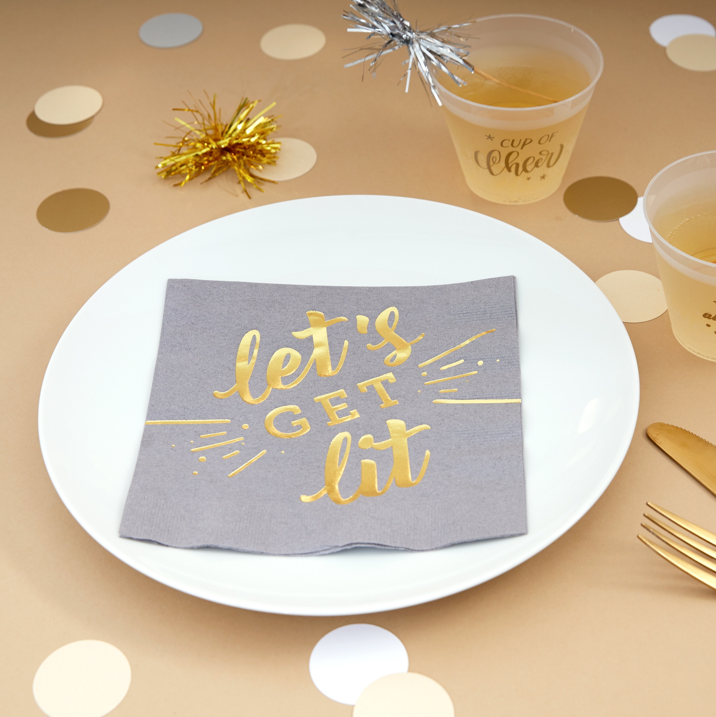 Gray Napkin with gold print