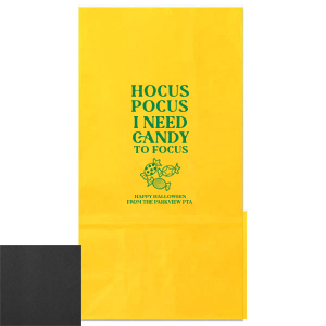 Spooky season is upon us, and the Hocus Pocus Focus Bag is ideal for your Halloween parties or school events. Featuring the phrase "hocus pocus I need candy to focus" above a graphic of candy, you can personalize with your name and fill with the candy of your choice!