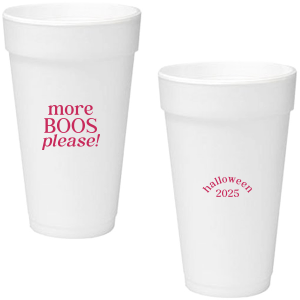 Celebrate Halloween with the More Boos Please Cup. Personalize with the year, and get ready to cheers in style with this modern Halloween party accessory. Perfect for office Halloween parties or at home spooky events. 