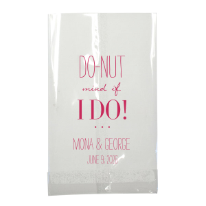 Indulge in playful sweetness with the DO-NUT Mind If I Do! Bag, perfect for gift giving at weddings. This cleverly worded bag features "I DO" in bold, celebrating nuptials, with the couple's names and date adding a personal touch. A delightful, fun way for guests to take a piece of joy home from your special day.