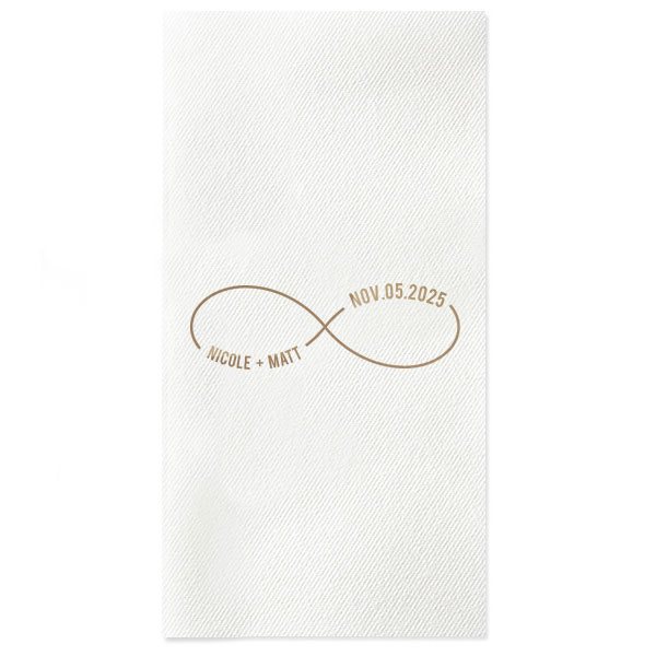 Show your partner your infinite love with this infinity sign napkin. This minimalist party accessory is perfect for celebrating your wedding day. Customize this personalized napkin with your name and date of event.