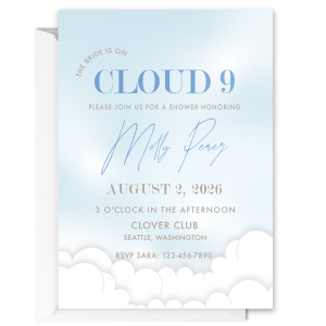 Celebrate the bride to be with a gorgeous and custom Bridal Shower invitation from our Cloud 9 Bridal Shower collection. Featuring a delicate cloud design, this invitation will match the aesthetic of a dreamy shower.