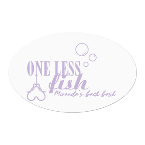 Personalize a bachelorette label for your party! Featuring a whimsical One Less Fish graphic, you can personalize this label with the bride-to-be's name. 