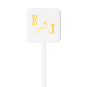 The Martini Olive Stir Stick features a stylish depiction of an olive, the quintessential martini garnish, artfully drawn to evoke the sophistication of a classic cocktail lounge. Flanking this iconic graphic are your initials, rendered in a font that boasts clean lines and an air of modern refinement. This personalized stirrer lends a chic and celebratory twist to your event's drinkware, making it a perfect match for occasions that call for a touch of timeless elegance.