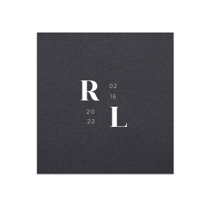 The Contemporary Modern Initials & Date Wedding Napkin design showcases a contemporary art aesthetic. Forming a box-like graphic, the couple's initials and the date are cleverly arranged in opposite corners, resembling stylized mathematical equations. This innovative design intertwines love and art, offering a unique and clever visual celebration of the special day.