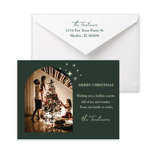 Look no further for a classic Christmas Card. This custom design has a whimsical star design and an on trend arch cut out. 