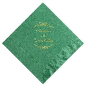 The elegant Holiday Bows Napkins are a classy addition to your holiday gatherings. Featuring gorgeous bows wrapped around customized text, you can personalize your special seasonal dinnerware for almost any holiday event.