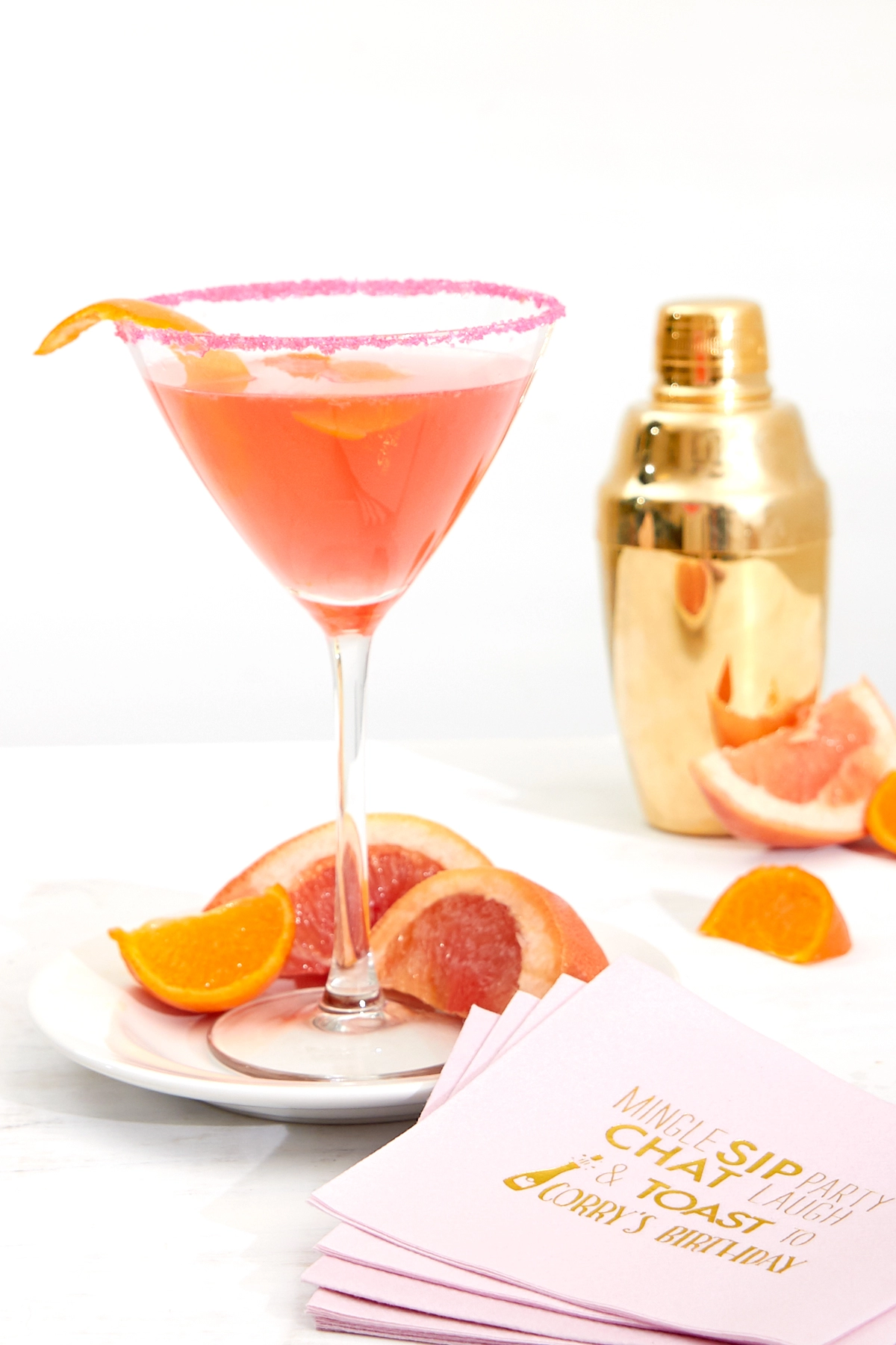 Grapefruit Martini cocktail recipe with cocktail napkin
