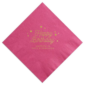 Celebrate the birthday star with the Happy Birthday Bubbles Name & Custom Phrase Napkin. Vibrant script and whimsical dots highlight their name, while your tailored message adds a one-of-a-kind touch, turning each napkin into a keepsake of the day's jubilant festivities.