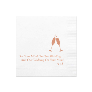 Our beautiful custom White Guest Towel with Shiny Rose Gold Foil has a Flutes 2 graphic and is good for use in Drinks, Wedding, Holiday themed parties and will impress guests like no other. Make this party unforgettable.