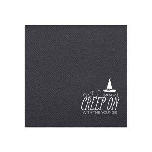 Our personalized Black Linen Like Cocktail Napkin with Matte White Foil has a Witch's Hat graphic and is good for use in Halloween themed parties and will impress guests like no other. Make this party unforgettable.
