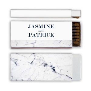 Our custom White Classic Custom Photo Matchbox with Matte Navy Ink Digital Print Colors and Matte Slate Gray Ink Digital Print Colors can be customized to complement every last detail of your party.