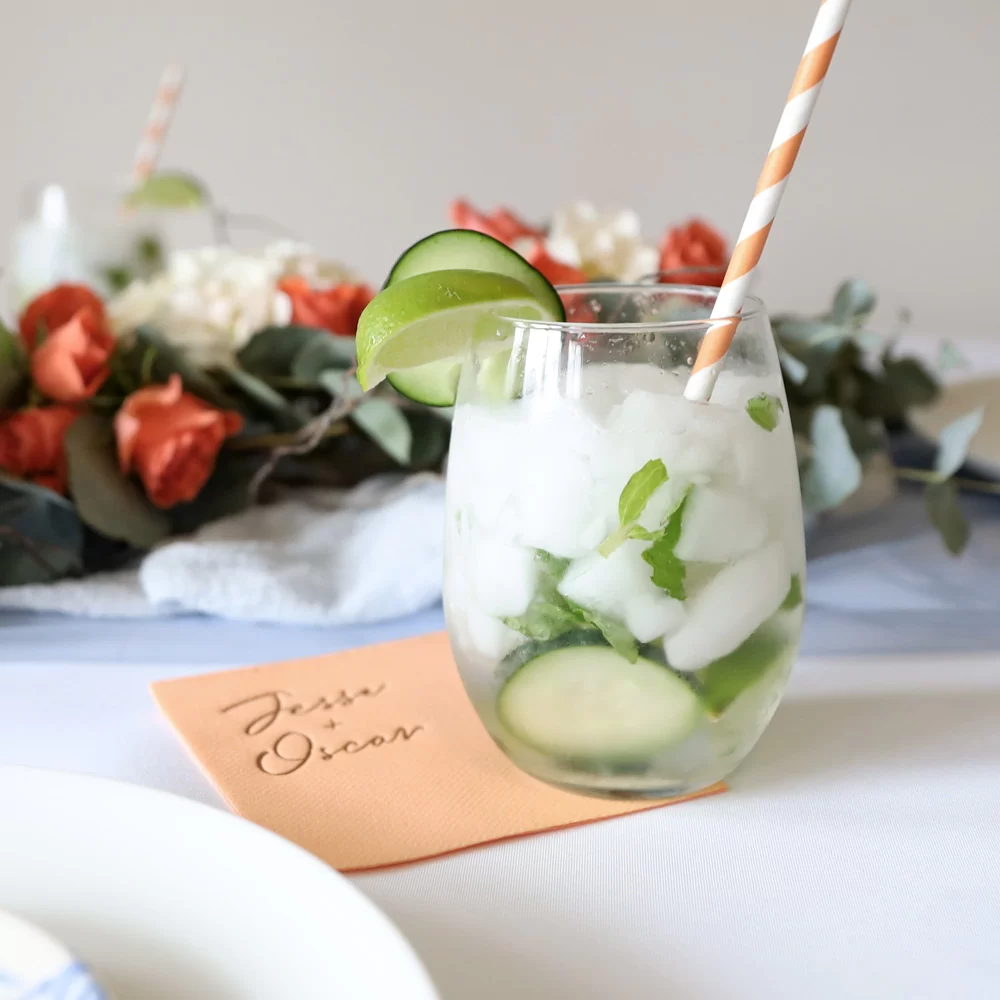 Mojito in a glass on a cocktail napkin