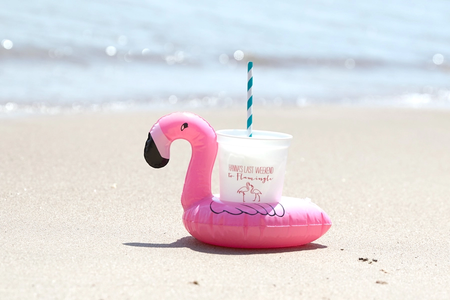 flamingo party cup float with cut plastic party cups