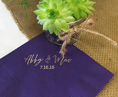 Personalized Wedding Napkin with succulent favor