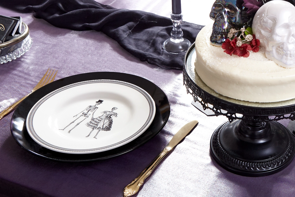 skeleton party plates for a gothic table setting