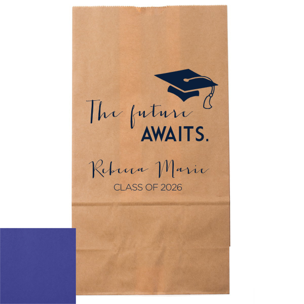 Our beautiful custom Ivory Party Bag with Shiny Royal Blue Foil has a Cap graphic and is good for use in Graduation themed parties and will impress guests like no other. Make this party unforgettable.