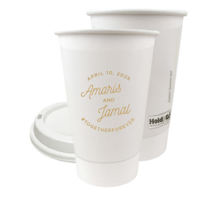 Capture every toast-worthy moment with the Modern Script Name Paper Cup! This design frames the newlyweds' names, with their wedding date arched above and a personalized hashtag below. Perfect for adding a touch of elegance and modern flair to your celebration sips!