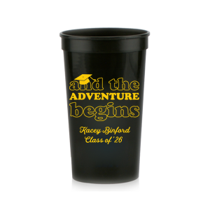 And The Adventure Begins, meet this new customizable Stadium Cup which will fit perfectly on your Grad Party! Get your own name branded on this cup and surprise the others!