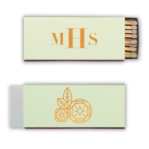 Ignite elegance with the Mandala Monogram Matchbox, pairing sleek initials with a chic floral mandala. This contemporary blend of geometry and florals strikes a stunning impression, perfect for adding a refined touch to your event.