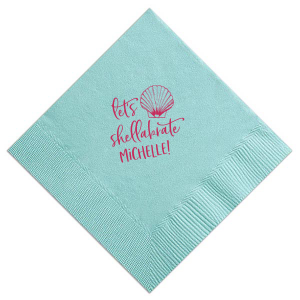 Shell Yeah! Get ready to shellabrate with the Let’s Shellabrate Napkin. This playful design features a stunning fan shell and a fun twist on the word "celebrate." Perfect for any festive occasion, personalize it with the celebrant's name and bring a touch of coastal charm to your event!

