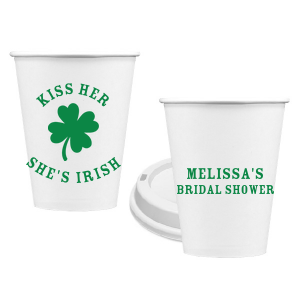 Add a dash of good luck to your event with the Kiss Me I'm Irish Cup! Featuring a dour leaf clover on one side and space to personalize with your name and the event you're celebrating on the other side, this custom cup is perfect for a bridal shower or entertaining at home. 