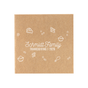 Our beautiful custom Peach Statement Cocktail Napkin with Matte White Foil has a Holiday Food Confetti graphic and is good for use in Holiday, Christmas, Thanksgiving themed parties and are a must-have for your next event—whatever the celebration!