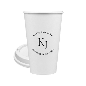 Embrace the essence of matrimonial elegance with the Nuptial Arch Initials Cup, featuring the couple's names and wedding date in a minimal and pristine design, arched gracefully over their shared initials. Cheers to this chic wedding day decor.
