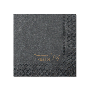 Mark the occasion with the Graduation Soiree Elegance Napkin, beautifully personalized with the graduate's name and commencement year in a contemporary script. A refined essential for any modern and classic graduation celebration.