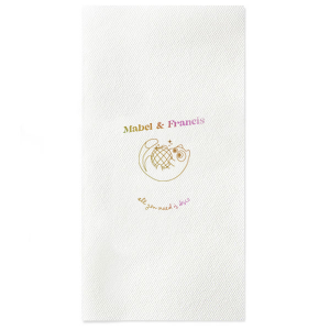 Dance into matrimony with the Disco Cat Wedding Napkin, a playful addition to your celebration featuring a cat clutching a disco ball, surrounded by sparkles. Personalize with the couple's names in a retro-modern font for a whimsical touch to your nuptial festivity.