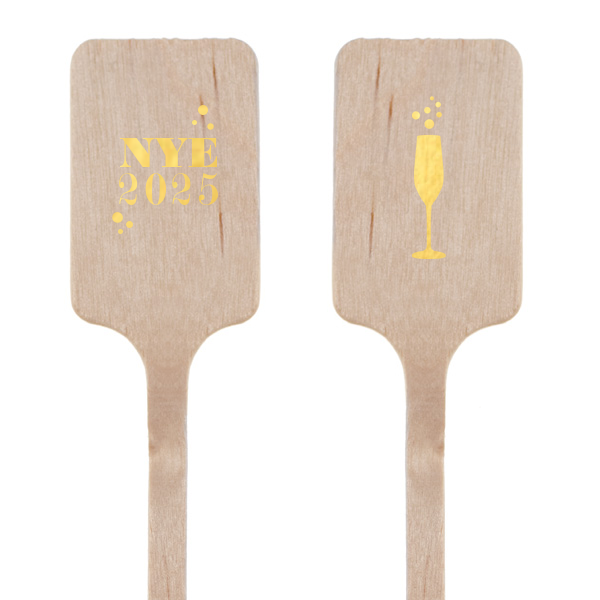 Add a pop of festivity to your New Year's toast with the NYE Champagne Stir Stick. Celebrate the countdown with 'NYE' and the year amidst lively bubbles, while a chic champagne flute on the back promises a sparkling start to the year ahead.