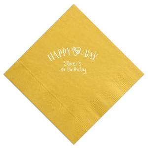 Buzz into celebration mode with the Happy Bee Day Napkin, adding a whimsical twist to the traditional birthday greeting. A charming bumblebee graphic takes center stage, offering a sweet touch to the festivities, with space below to honor the celebrant! 
