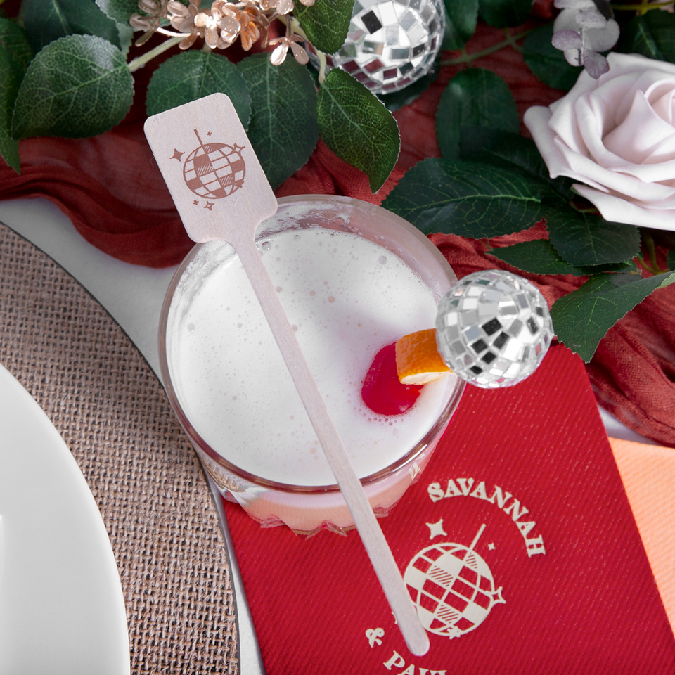 Retro Wedding Disco Ball Stir Stick Rectangle Stir Stick 2sided