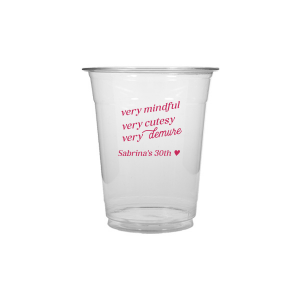 Be very mindful, very cutesy, very demure at your next event! You can customize this trendy cup with your name or special message. A custom cup that is perfect for birthday parties or bachelorette parties.