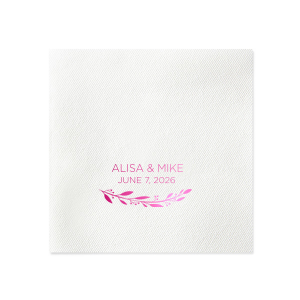 ForYourParty's elegant Magenta Linen Like Dinner Napkin with Shiny Green Tea Foil has a Branch 4 graphic and is good for use in Floral, Frames themed parties and will make your guests swoon. Personalize your party's theme today.