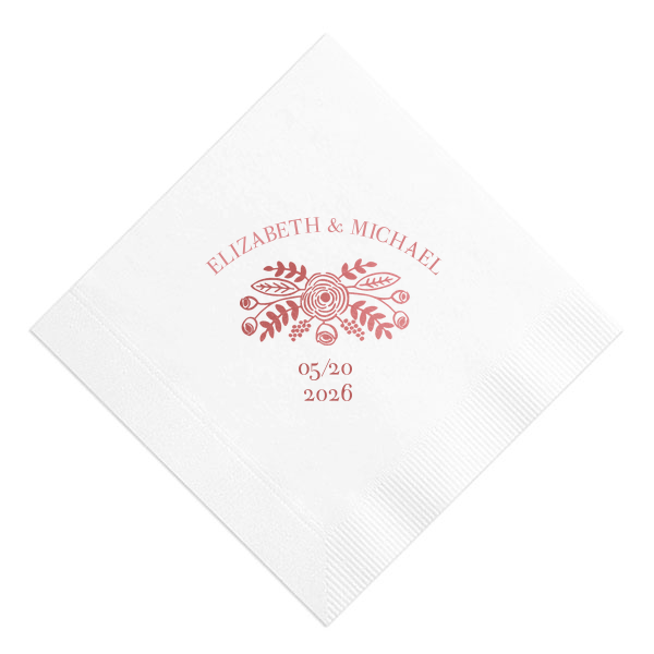Grace your celebration with the Hand Drawn Wedding Bouquet Napkin, beautifully detailed with an illustrated floral arrangement. Names gently arch above as a crown, while the date forms a foundation below, creating a harmonious tableau of love and beauty.