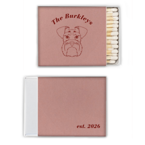 Don't leave your furry best friend out of your wedding plans! Custom matchboxes with an adorable schnauzer graphic will be a huge hit as a dog themed wedding party favor. 
